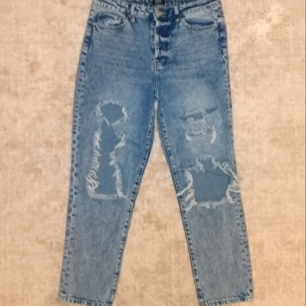 Simple Society High waist Button Fly crop Distressed jeans Size 9